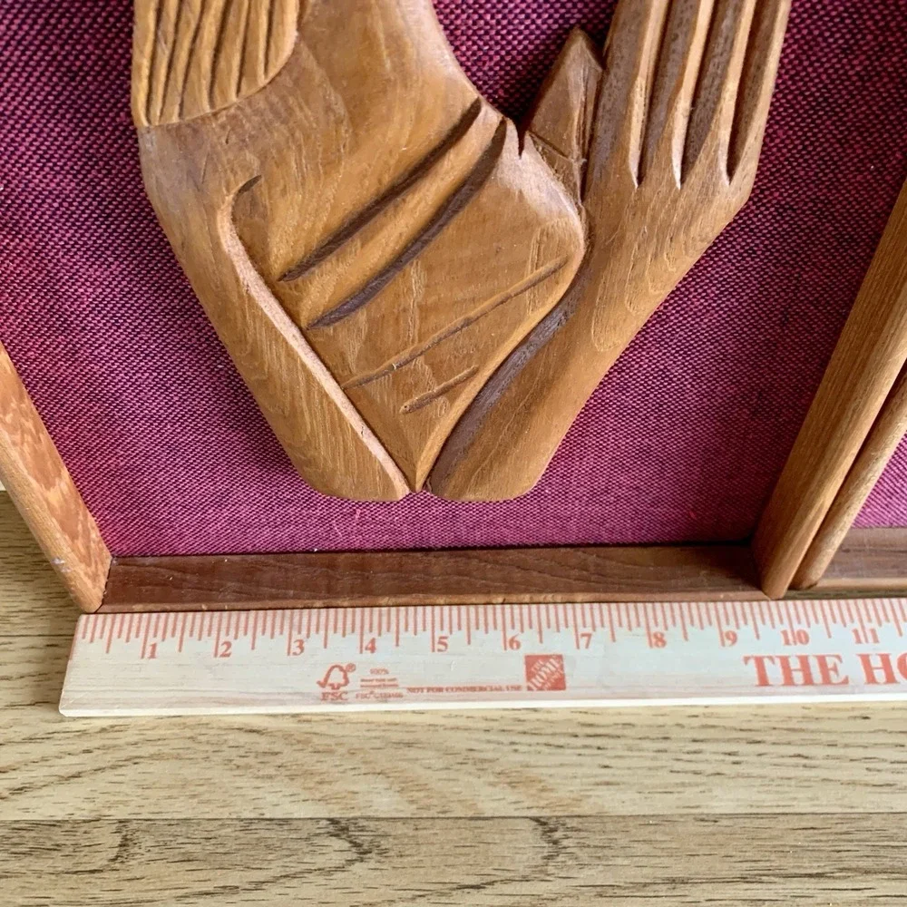 2 Wall Art Hangings Namaste Lady Man Praying Carved Wood Teak VTG Tribal African